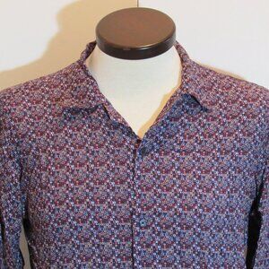 John Lennon Purple Geometric Print Camp Collar 100% Viscose Lightweight Shirt M